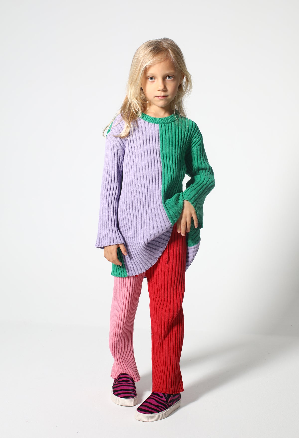 RED AND PINK COTTON KNIT TROUSERS ma kids