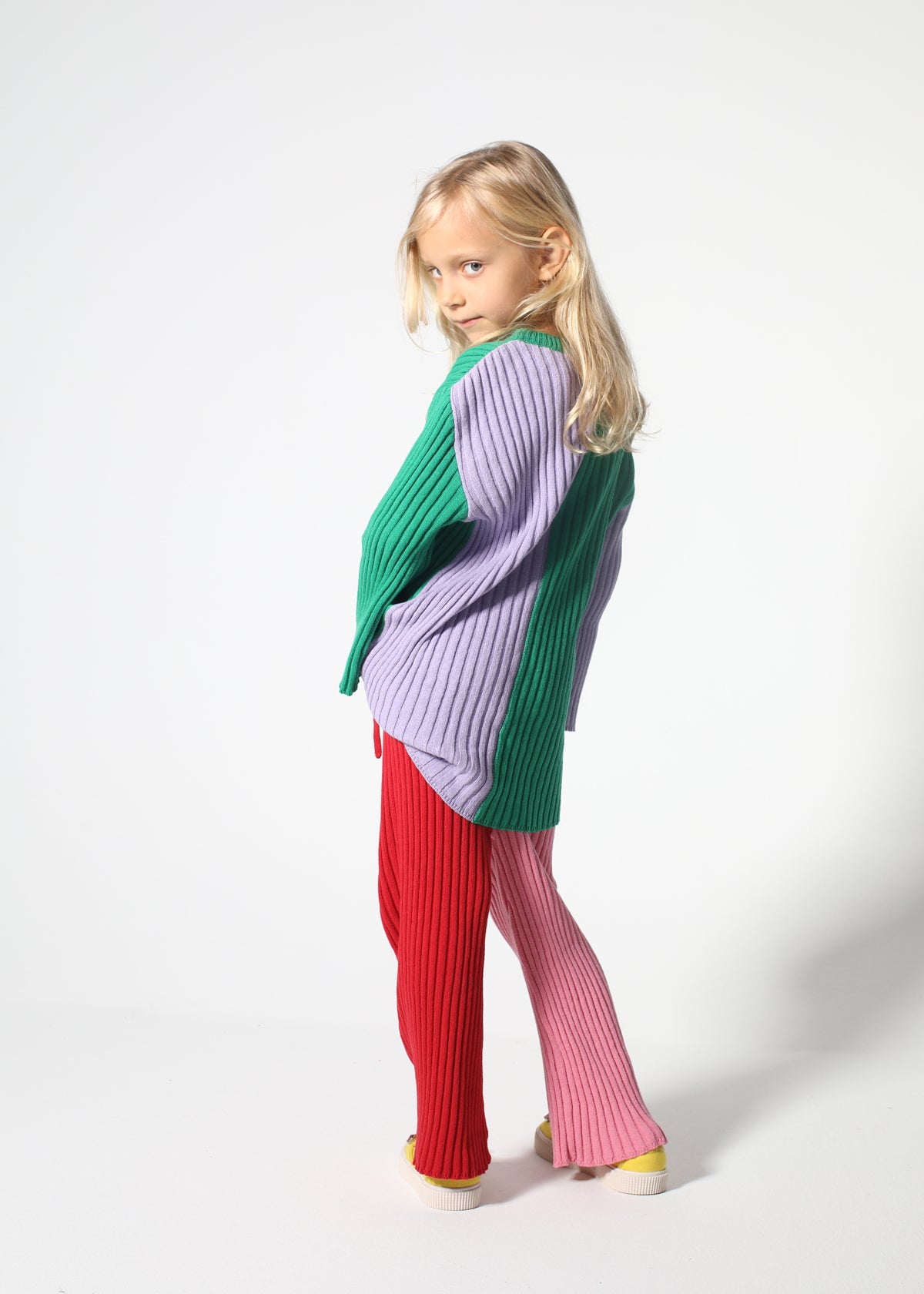 RED AND PINK COTTON KNIT TROUSERS ma kids