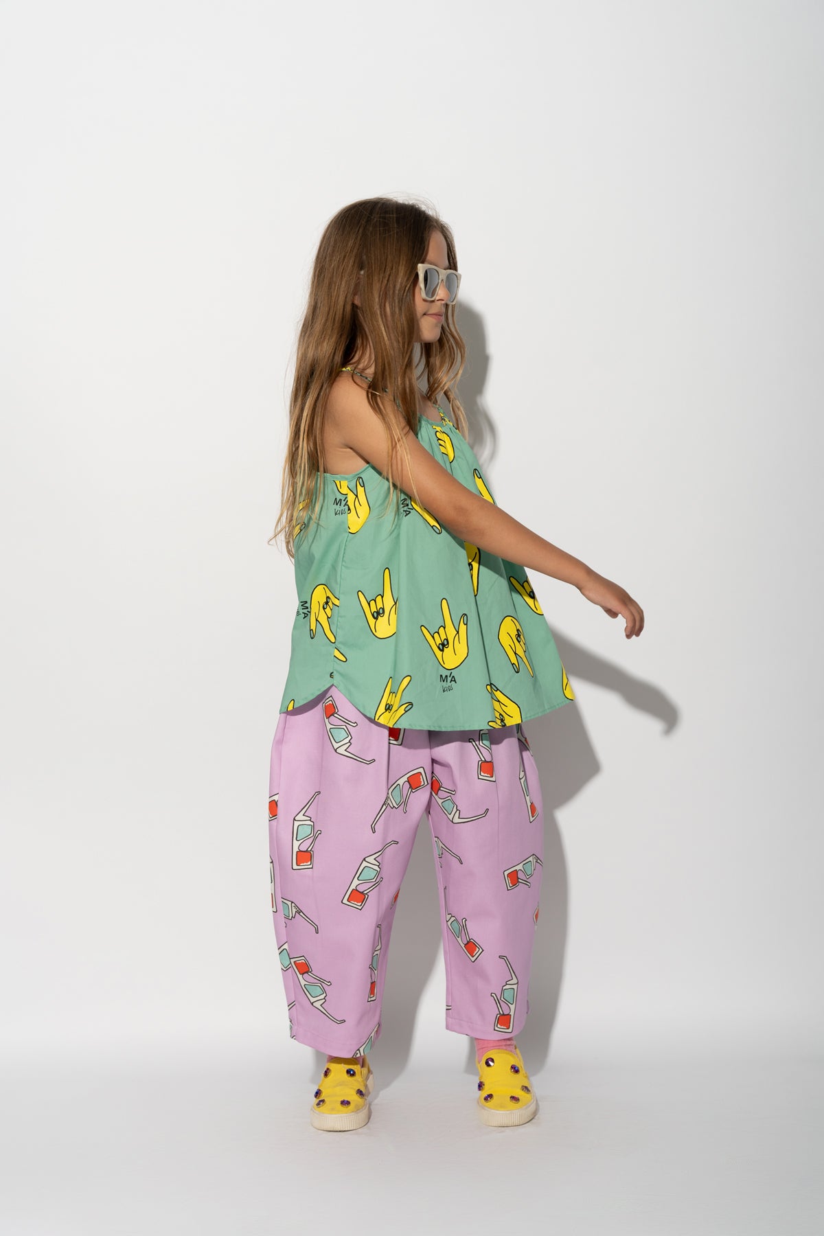 TURQUOISE HANDS PRINT OVERSIZED SLIP TOP makids