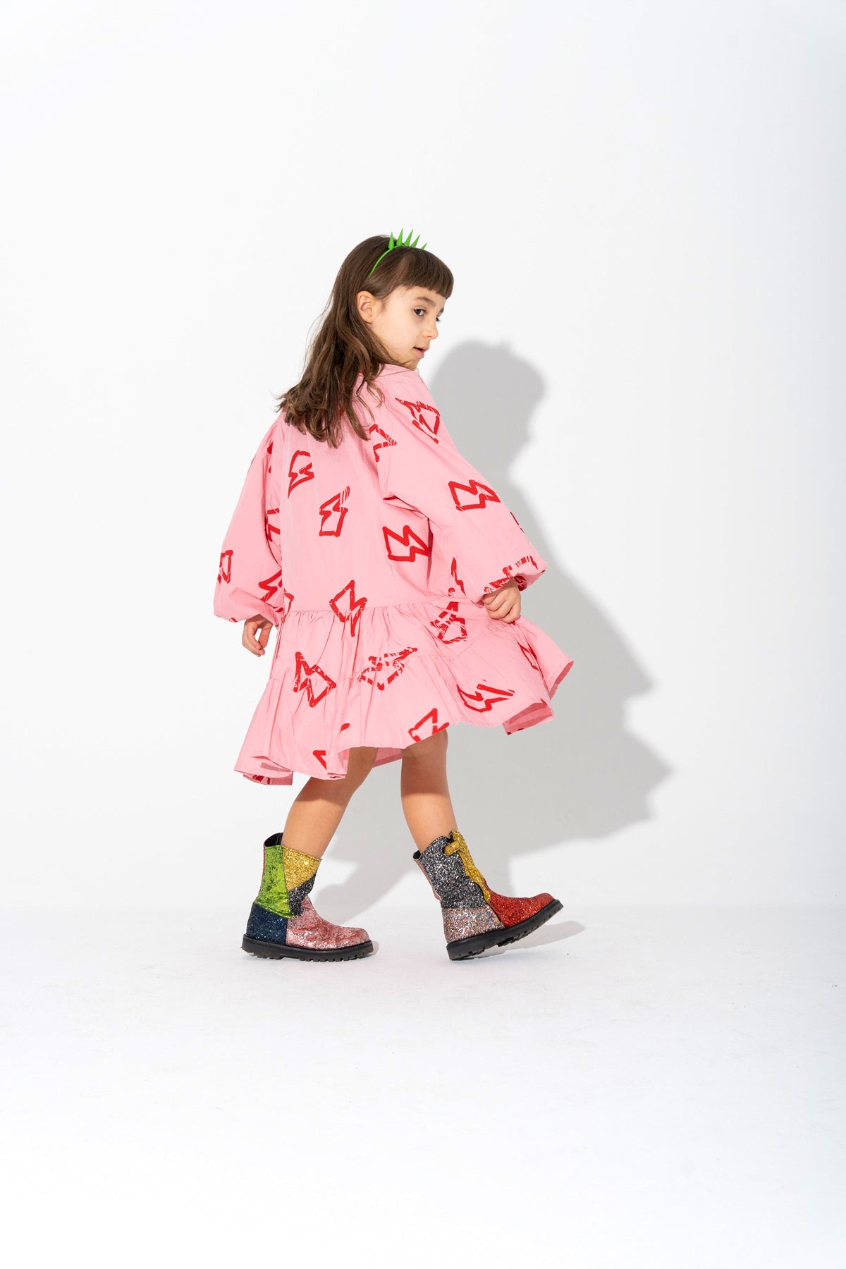 THUNDER PRINT GATHERED DRESS MA KIDS