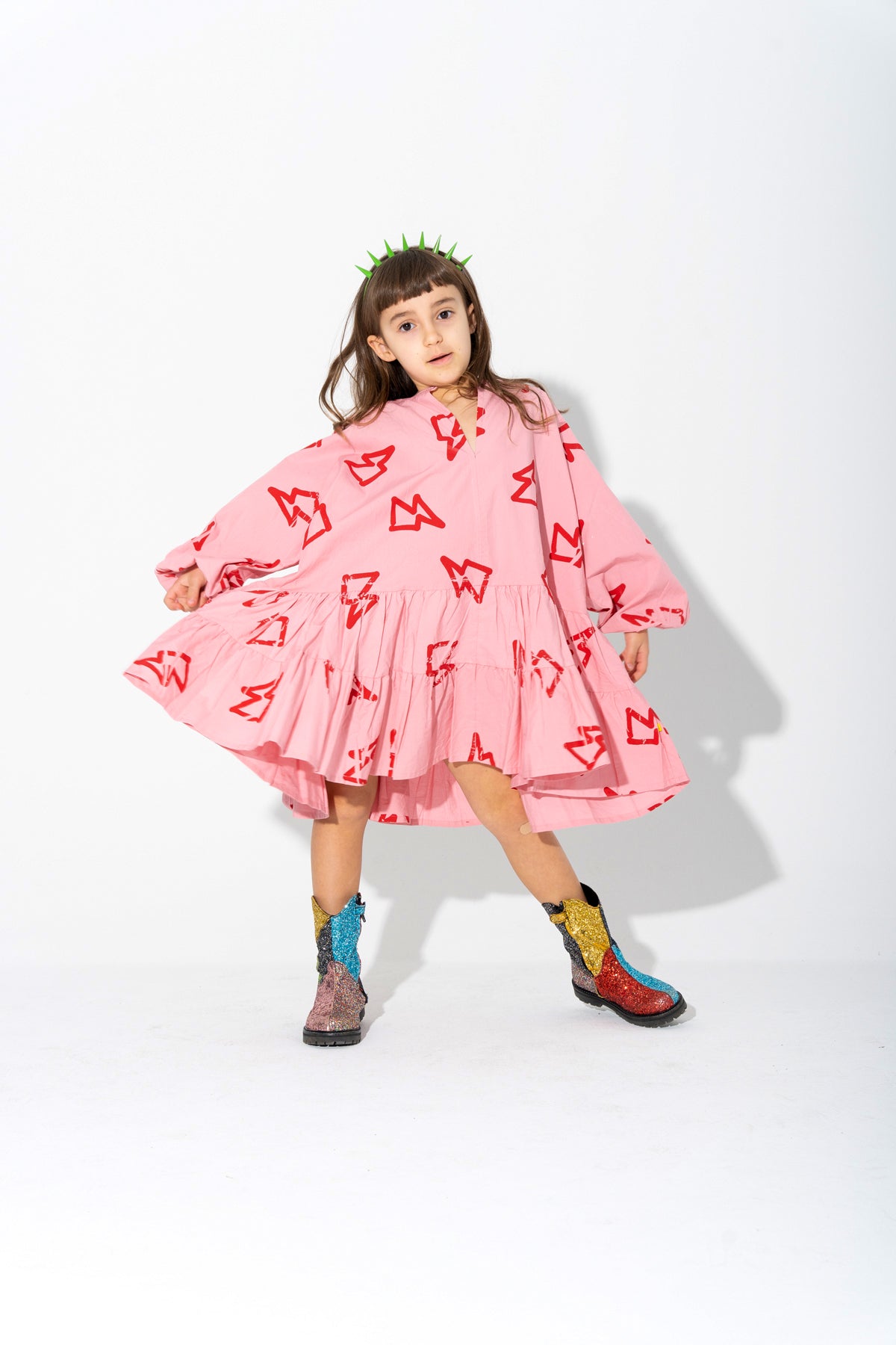 THUNDER PRINT GATHERED DRESS MA KIDS