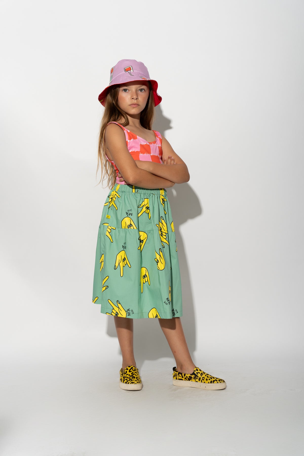 TURQUOISE HANDS PRINT GATHERED SKIRT ma kids