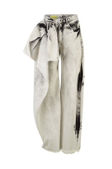 WHITE ACID WASH DENIM BOW BOYFRIEND TROUSERS marques almeida
