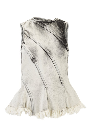 WHITE ACID WASH DENIM IRREGULAR SEAMS TOP marques almeida