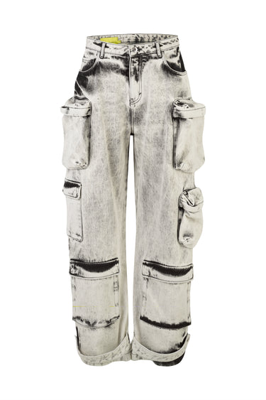 WHITE ACID WASH DENIM MULTIPOCKET BOYFRIEND TROUSERS marques almeida
