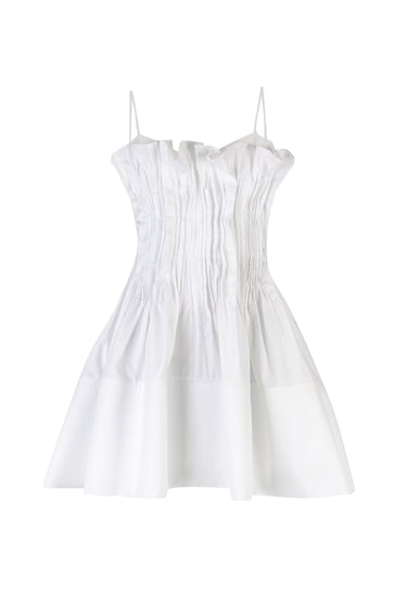 WHITE CINCHED PLEATED MINI DRESS marques almeida