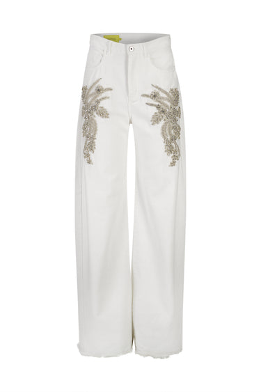 WHITE DRILL EMBELLISHED BOYFRIEND TROUSERS marques almeida