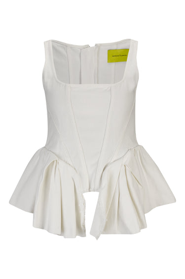 WHITE DRILL PEPLUM CORSET TOP marques almeida
