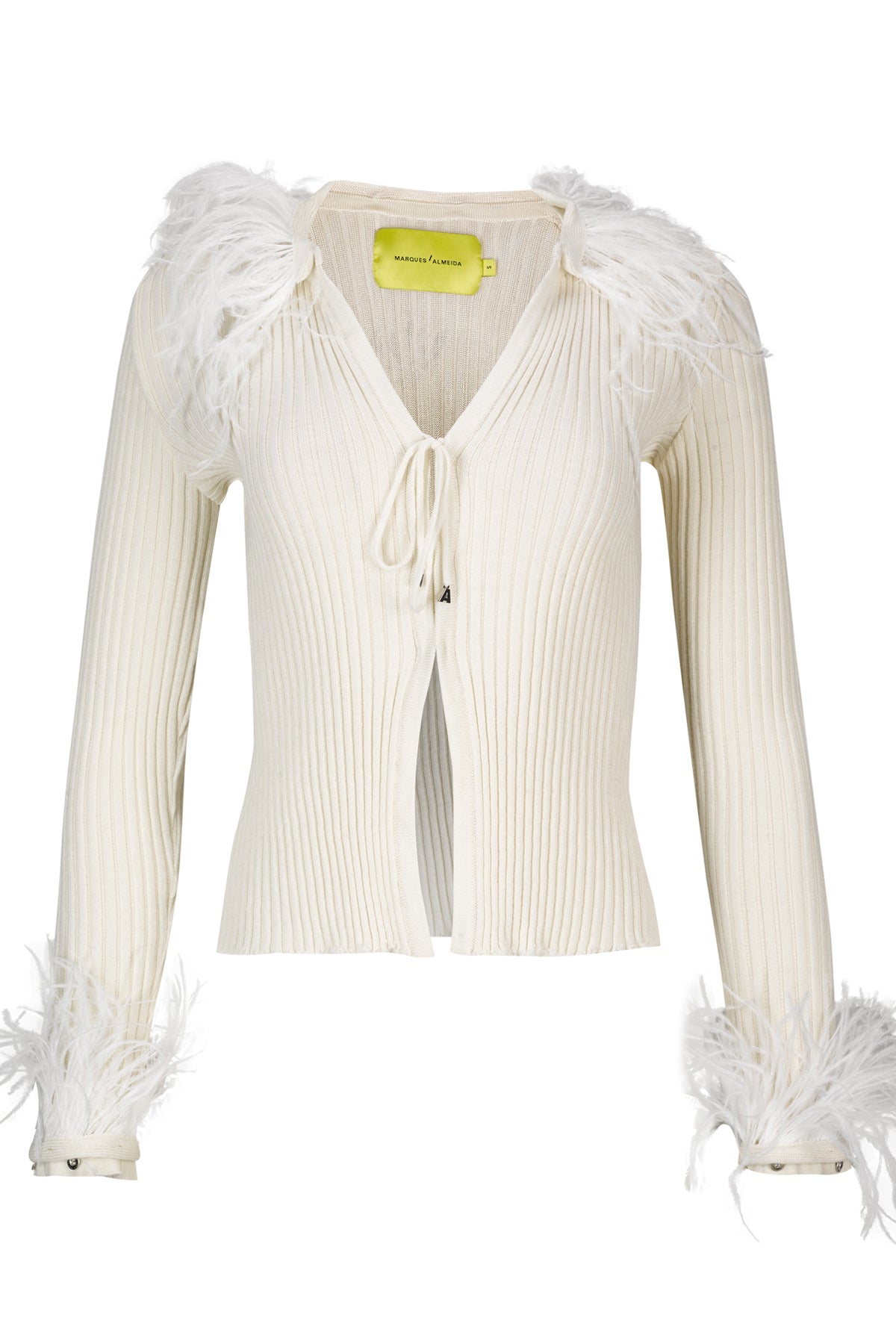 WHITE MERINO WOOL FITTED CARDIGAN WITH FEATHERS MARQUES ALMEIDA