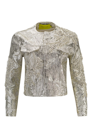 WHITE METALLIC BROCADE EMBELLISHED SLIM FITTED JACKET marques almeida