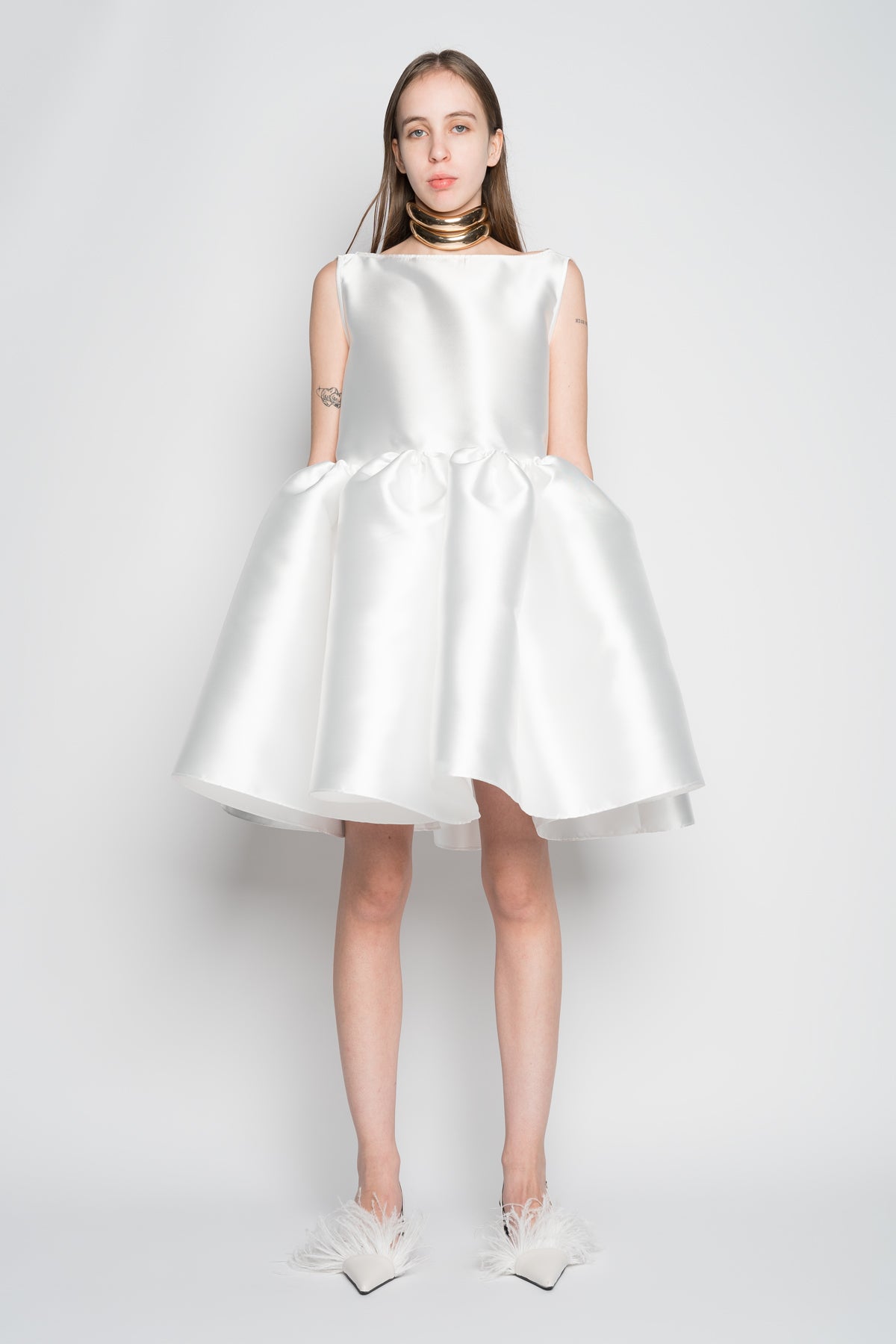 WHITE SHORT SLEEVELESS PUFF DRESS marques almeida