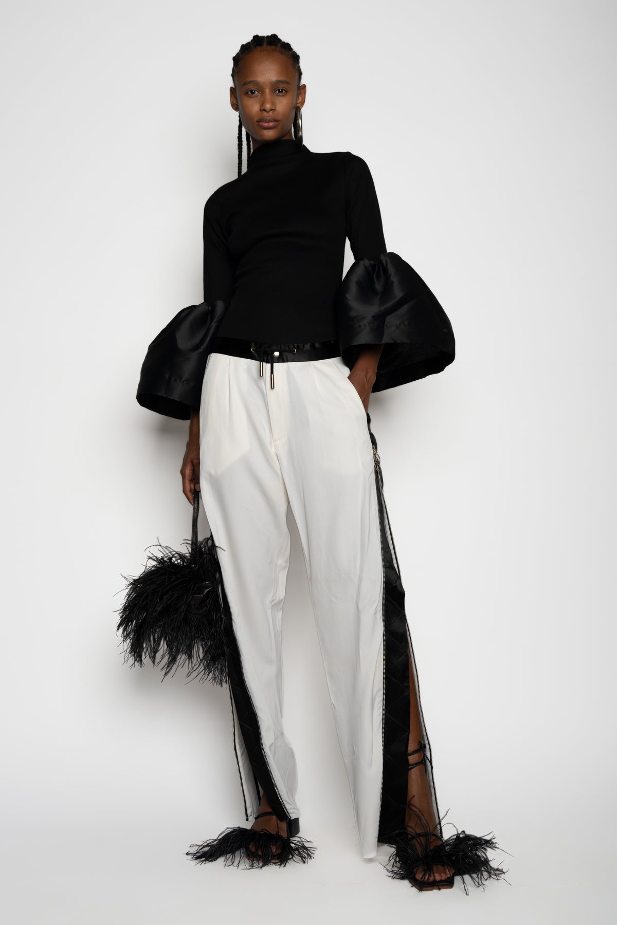 WHITE SIDE ZIP TAILORED TROUSERS marques almeida