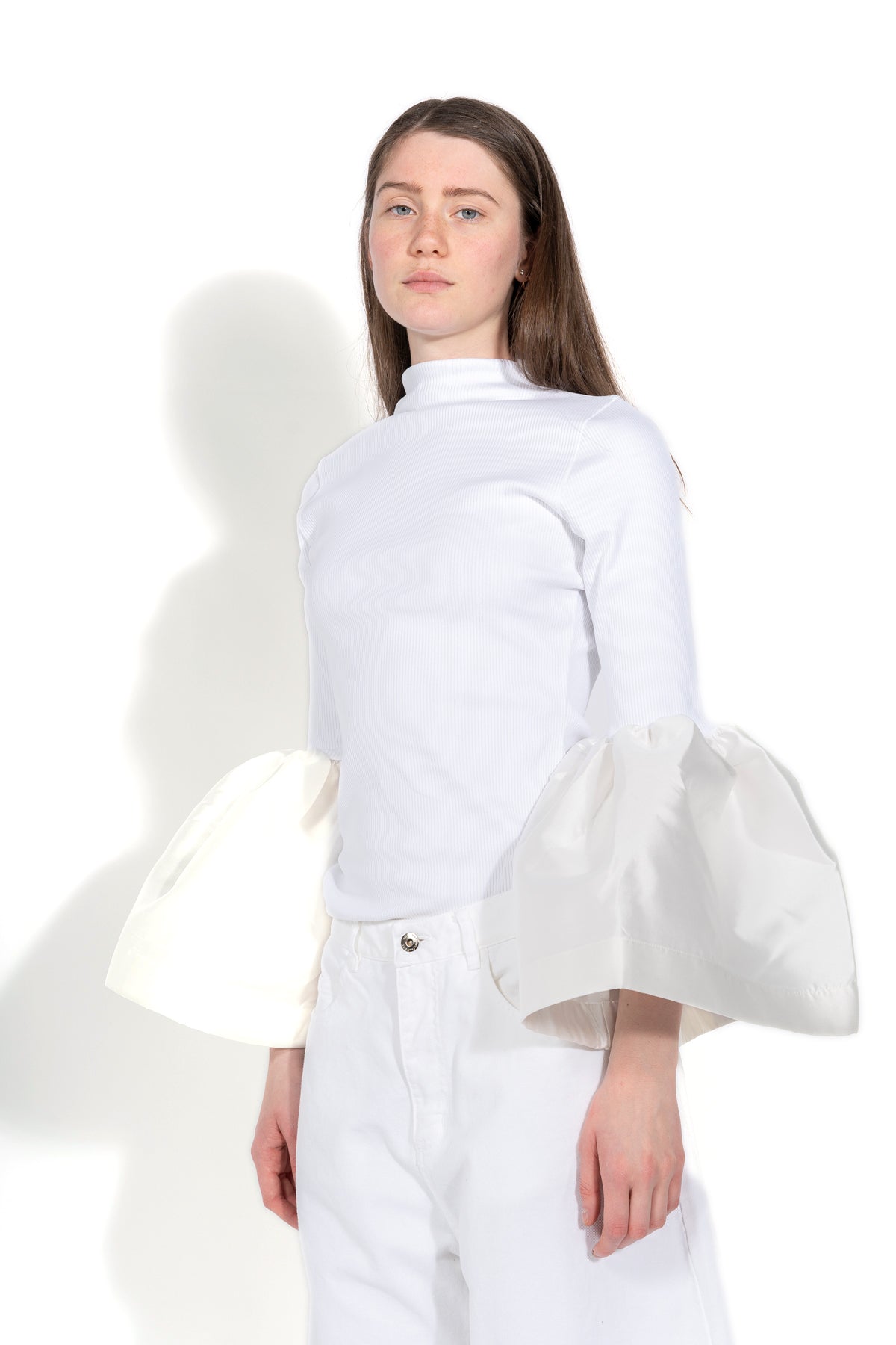 WHITE TURTLENECK PUFF SLEEVE TOP marques almeida