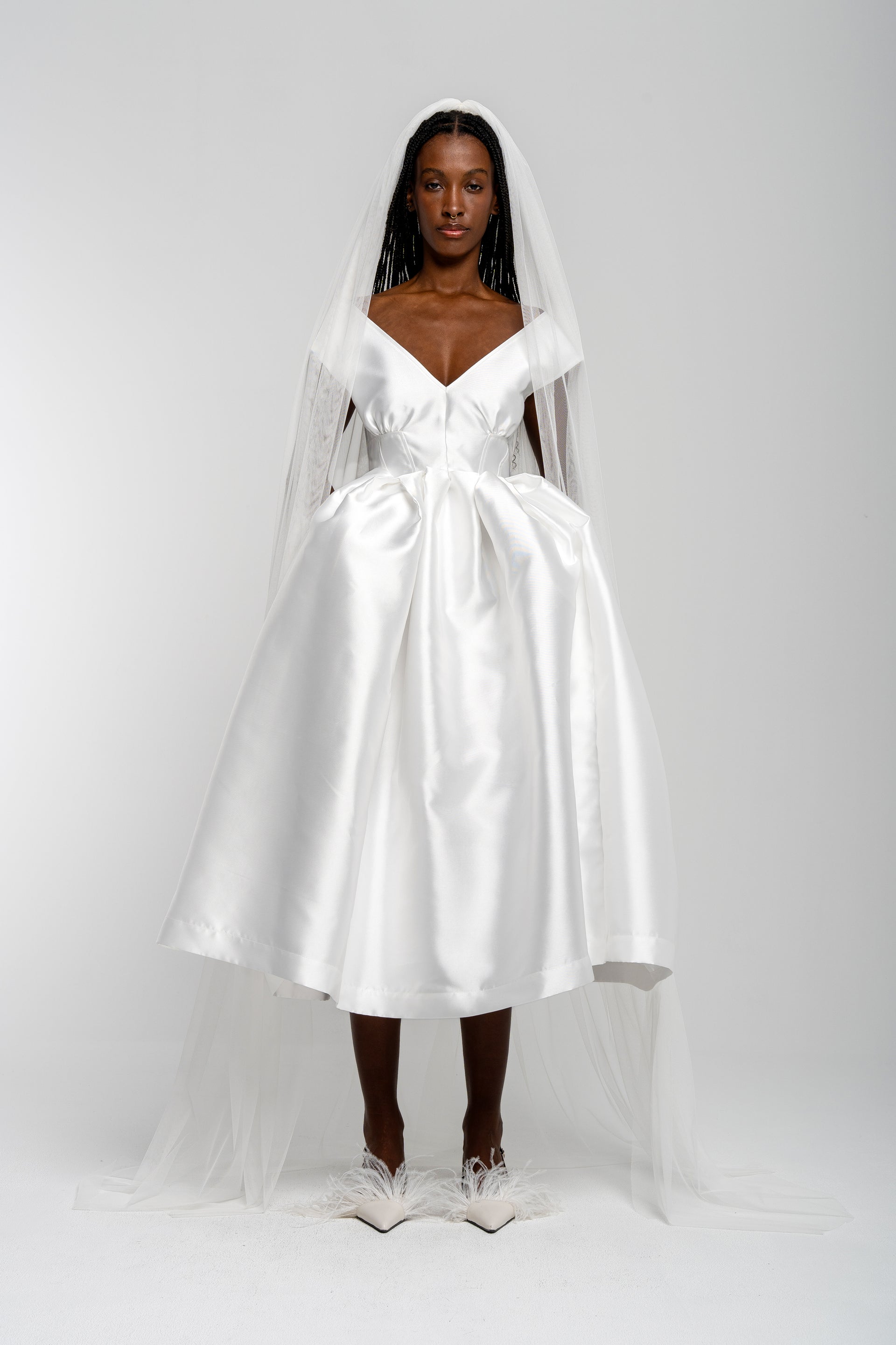pleated midi dress white WHITE V NECK CINCHED PLEATED MIDI DRESS