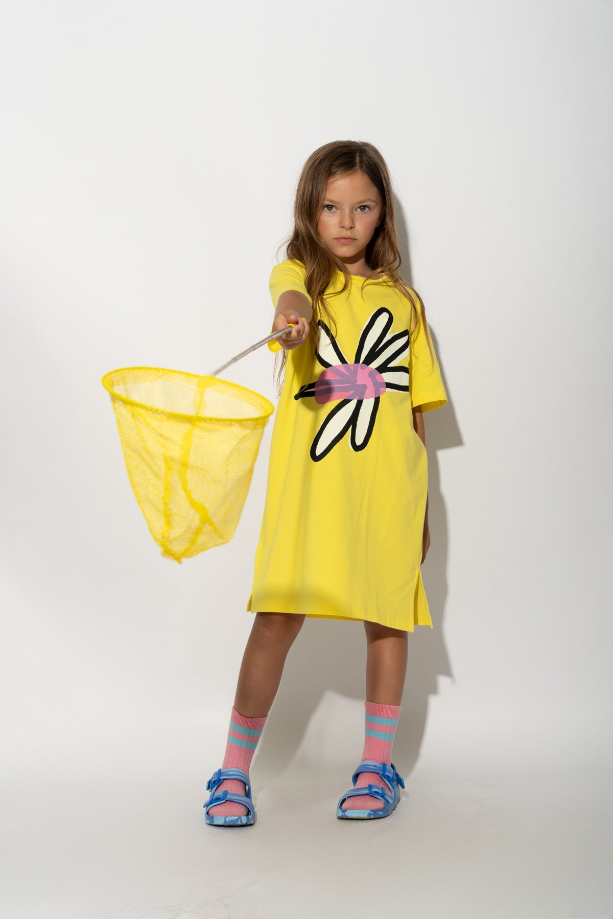 YELLOW DAISY PRINT T-SHIRT DRESS makids