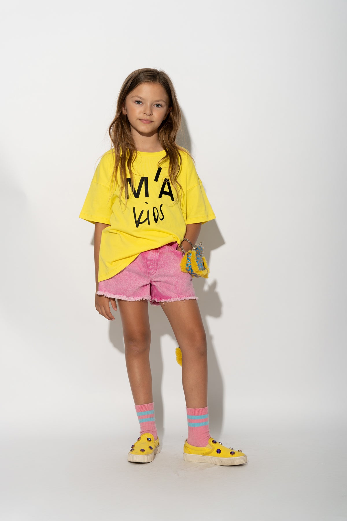 YELLOW T-SHIRT WITH EMBROIDERED LOGO makids