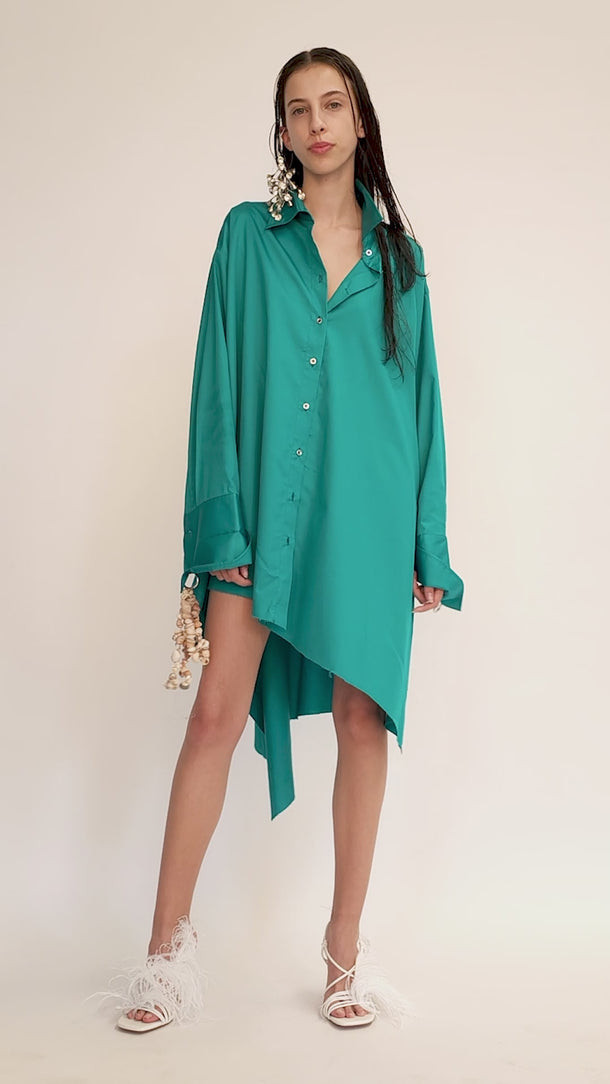 TURQUOISE ASYMMETRIC OVERSIZE SHIRT DRESS marques almeida