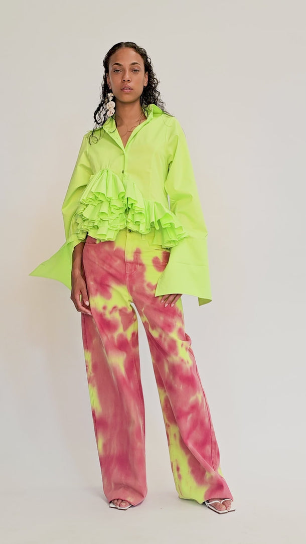 LIME AND RED TIE DYE BOYFRIEND TROUSERS marques almeida