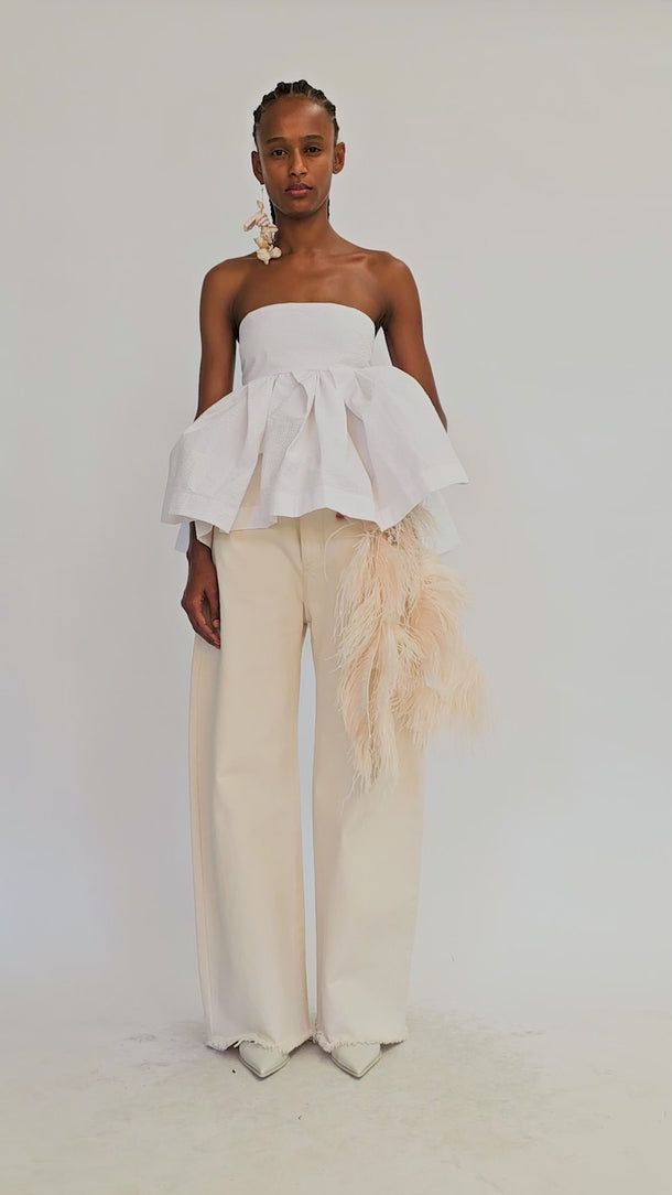 WHITE STRAPLESS PEPLUM TOP marques almeida