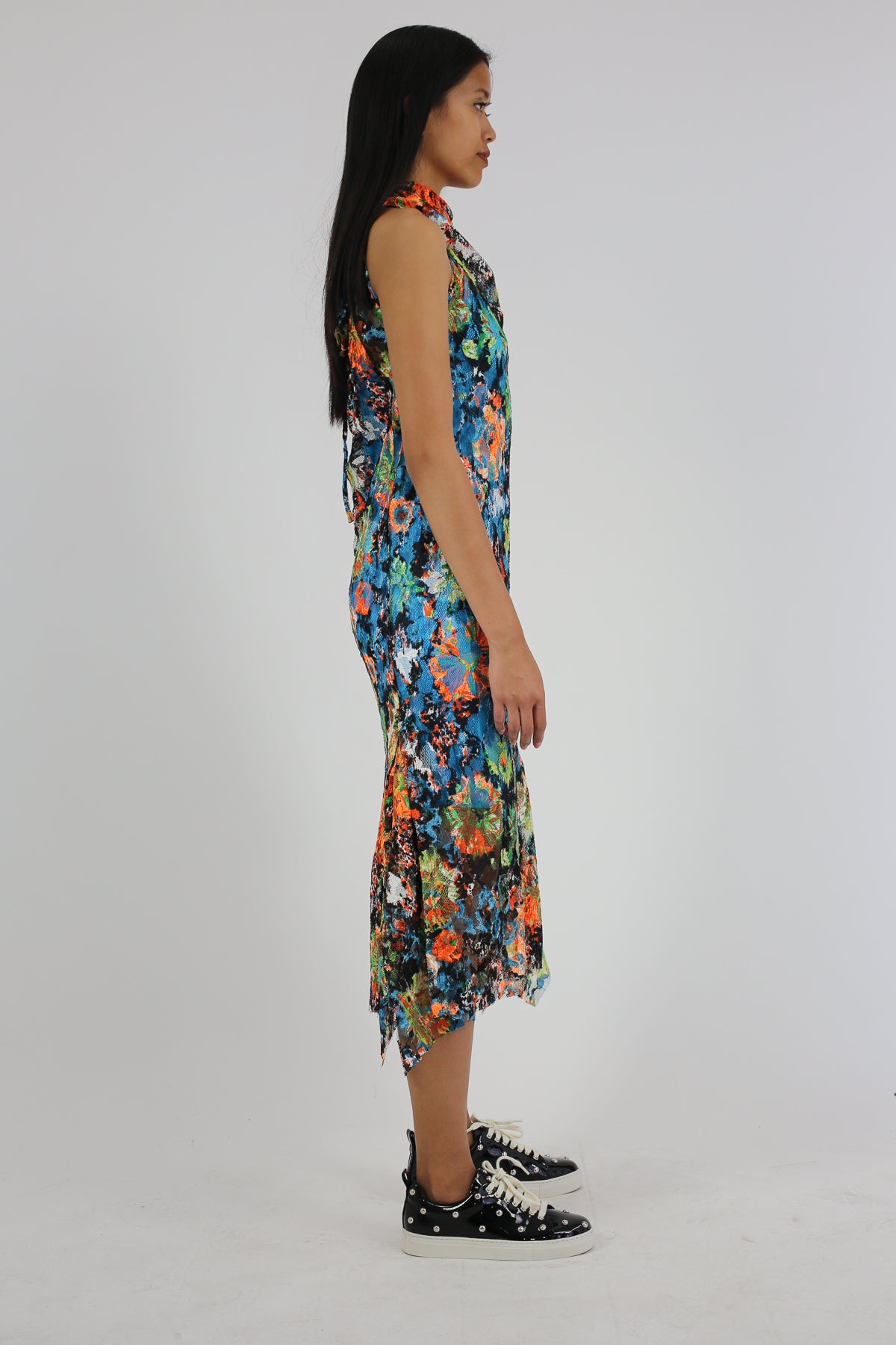 PRE-OWNED / MULTICOLOR SLEEVELESS LACE DRESS WITH SIDE FRILL - marques-almeida-dev