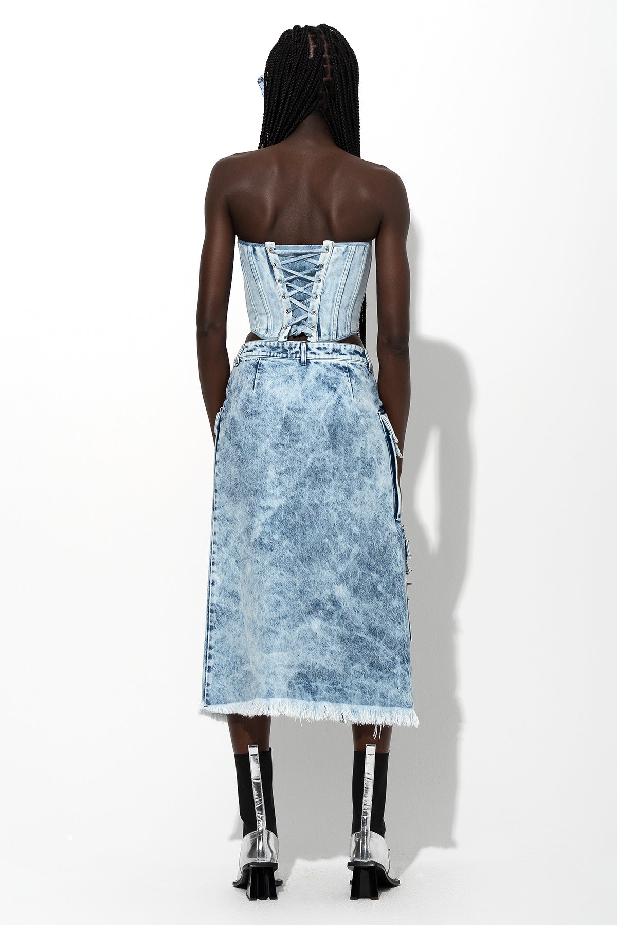 ACID WASH DENIM MULTI POCKET SKIRT marques almeida