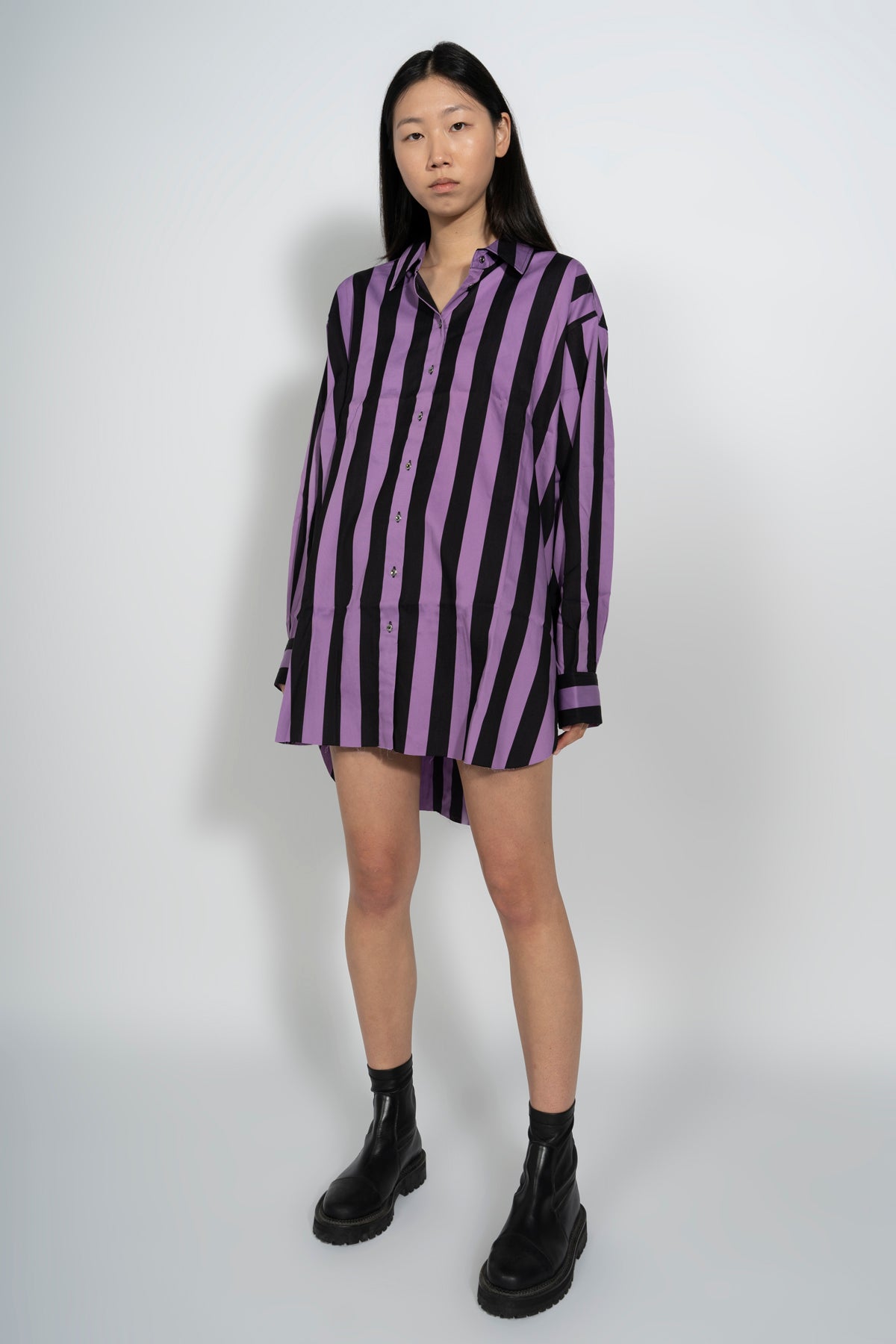 Purple and black striped sales shirt