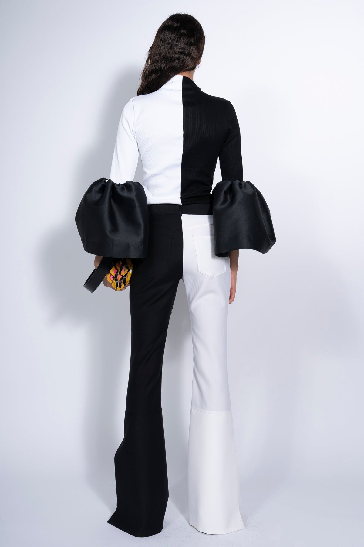 BLACK AND WHITE TURTLENECK PUFF SLEEVE TOP marques almeida