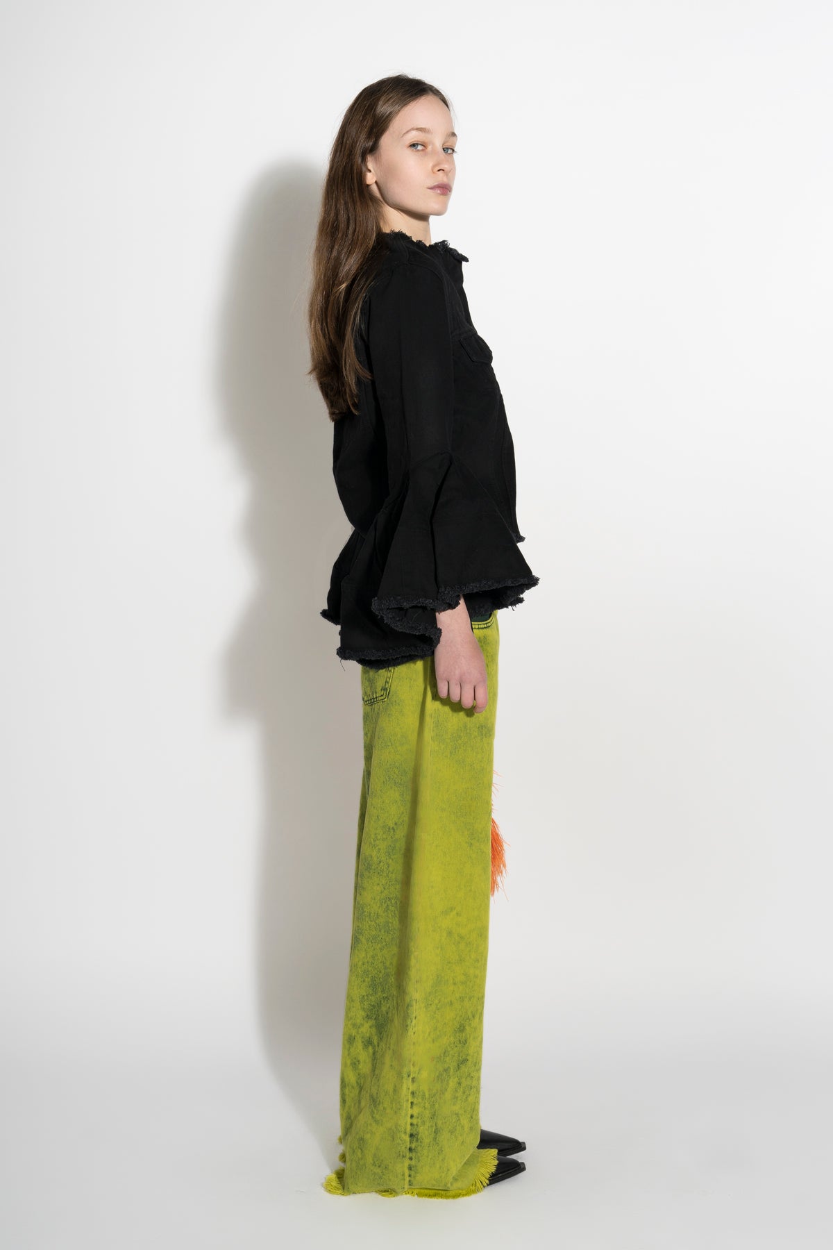 BLACK DENIM CLASSIC FITTED JACKET WITH BELL SLEEVES marques almeida