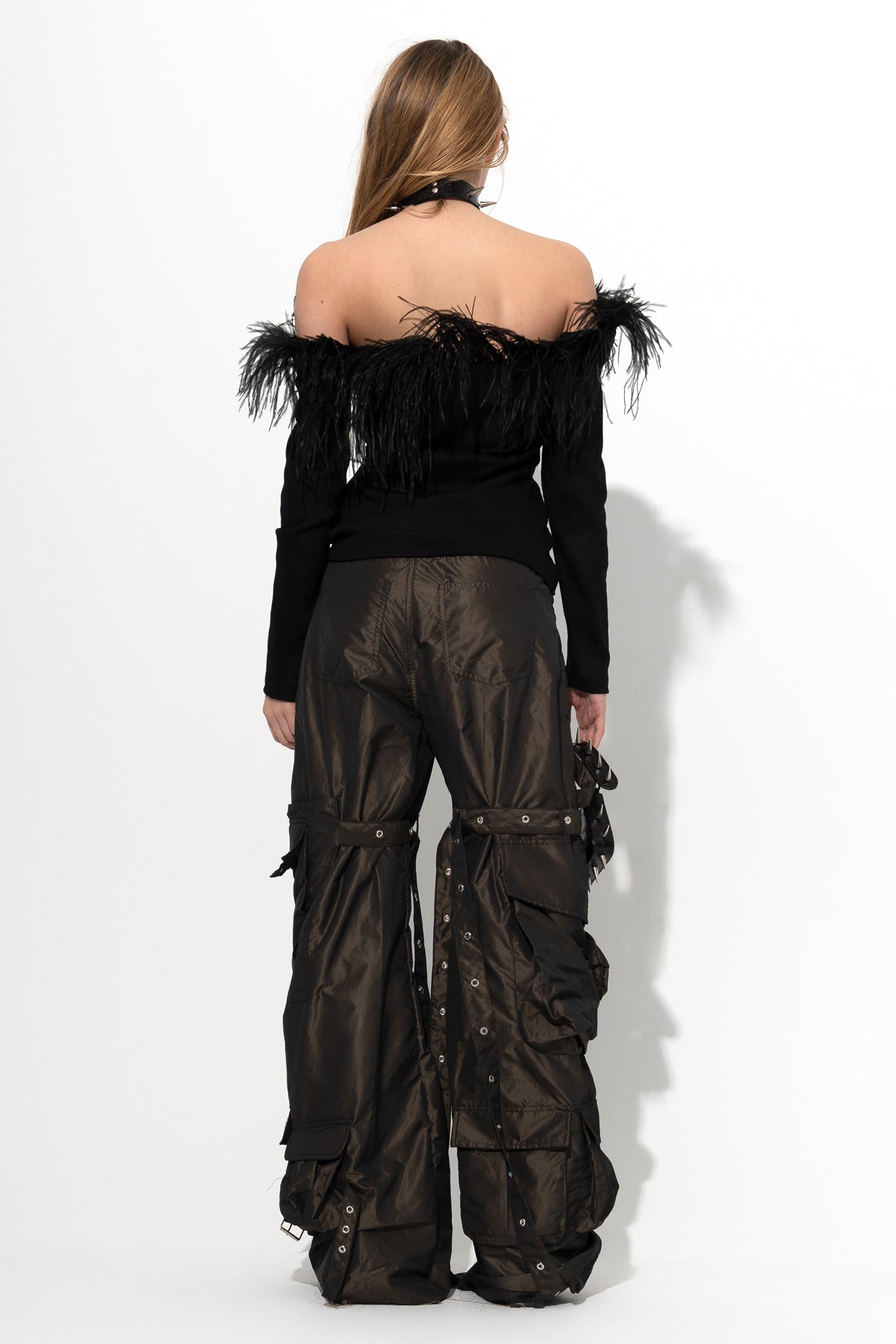 BLACK LONG SLEEVE TOP WITH FEATHERS marques almeida