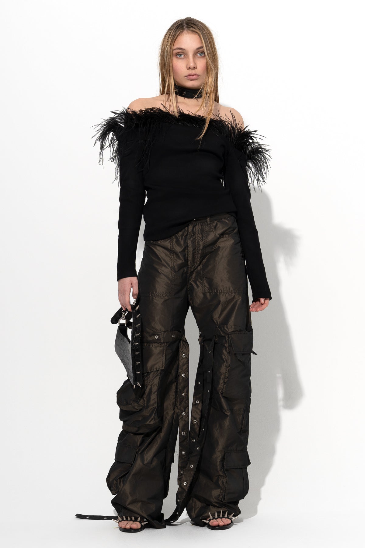 BLACK LONG SLEEVE TOP WITH FEATHERS marques almeida