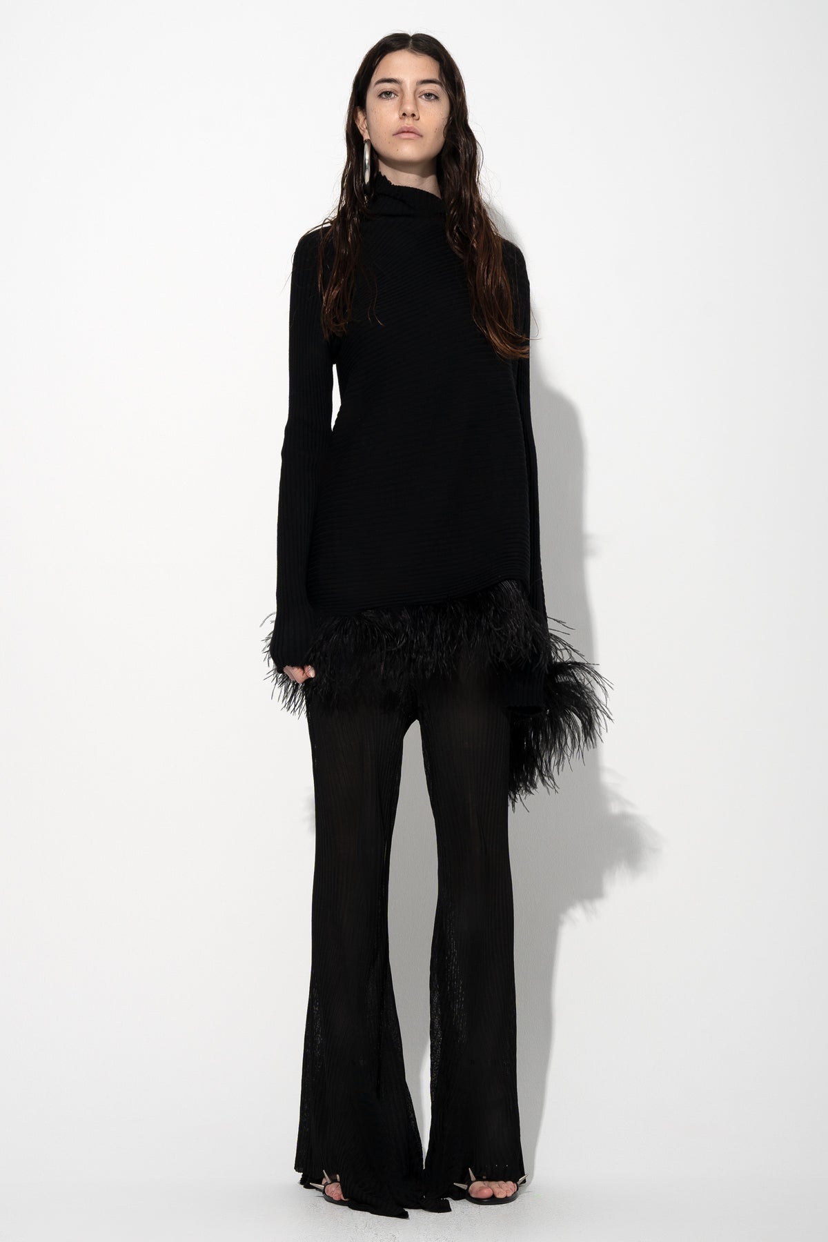 BLACK MERINO WOOL DRAPED JUMPER WITH FEATHERS marques almeida