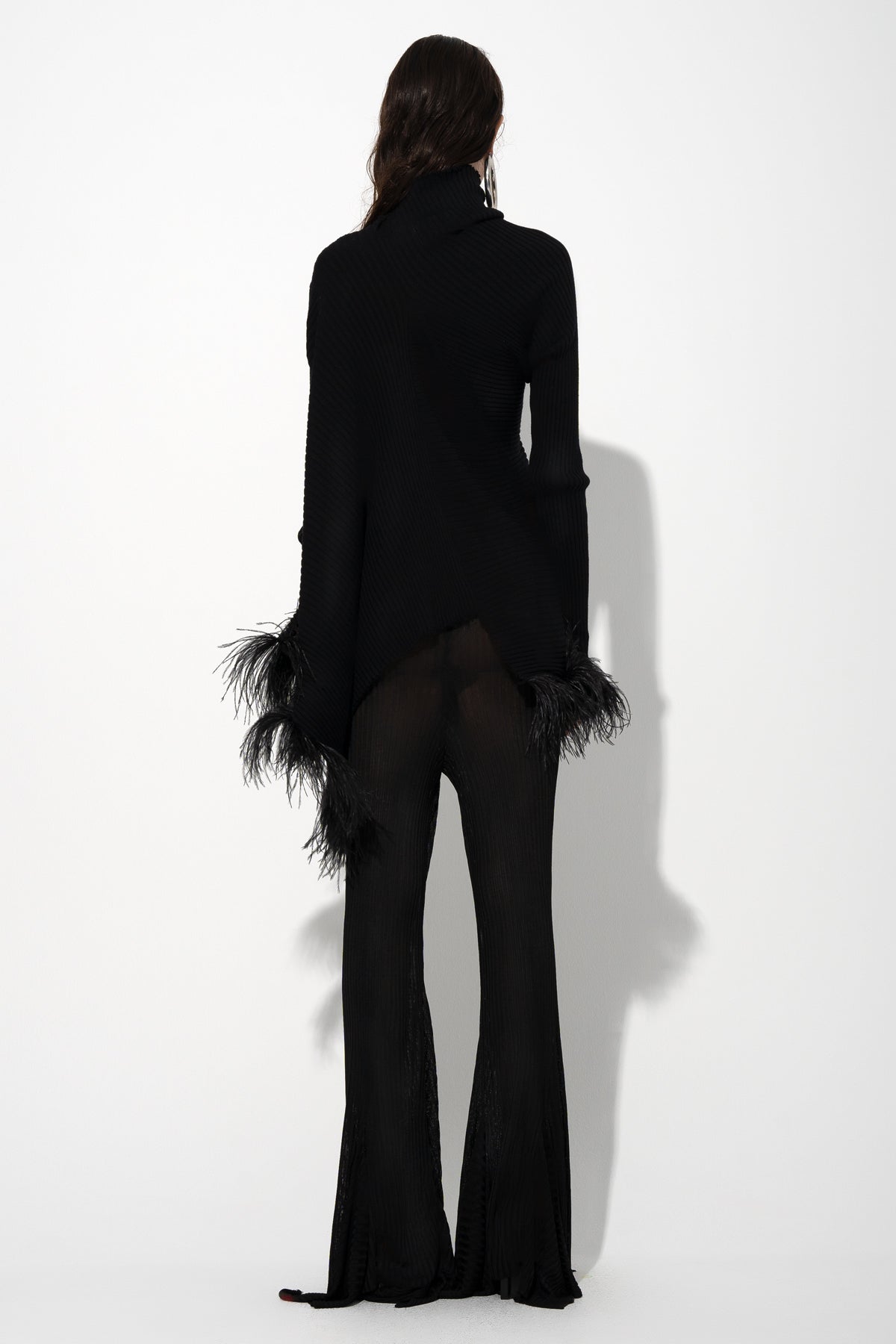 BLACK MERINO WOOL DRAPED JUMPER WITH FEATHERS marques almeida