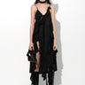 BLACK STRAP DRESS WITH ASYMMETRIC CASCADING FRILLS marques almeida