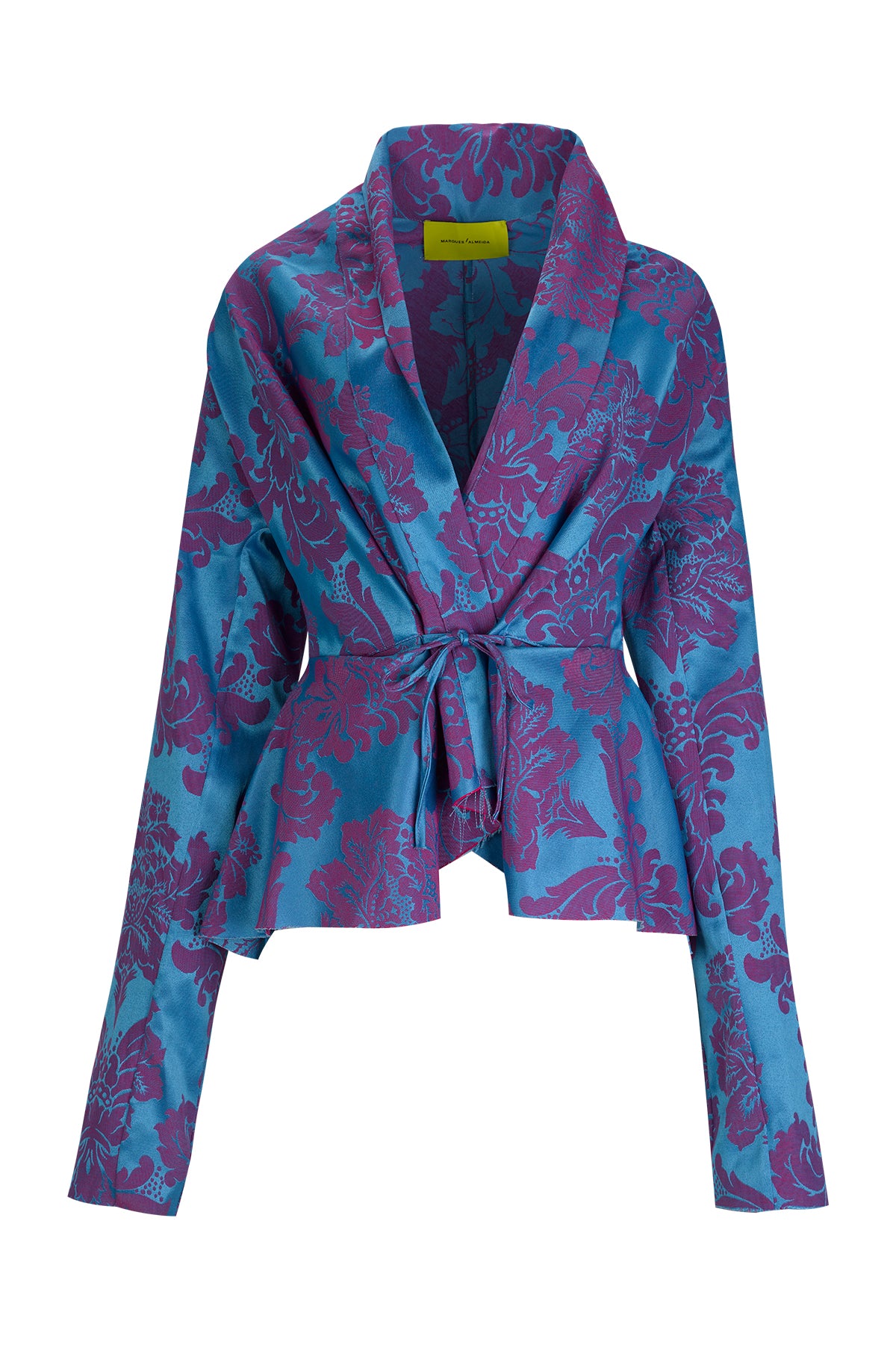 BLUE BROCADE DRAPED FITTED JACKET marques almeida