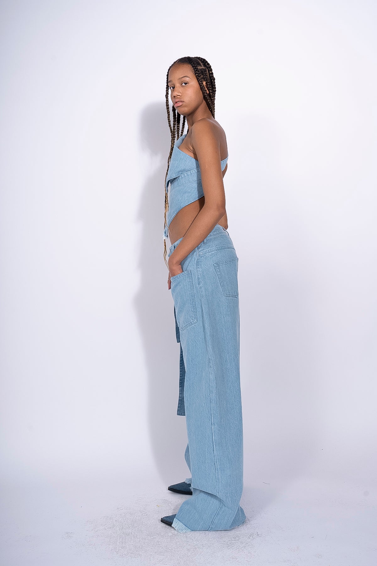 BLUE DENIM PATCH POCKET BOYFRIEND TROUSERS marques almeida