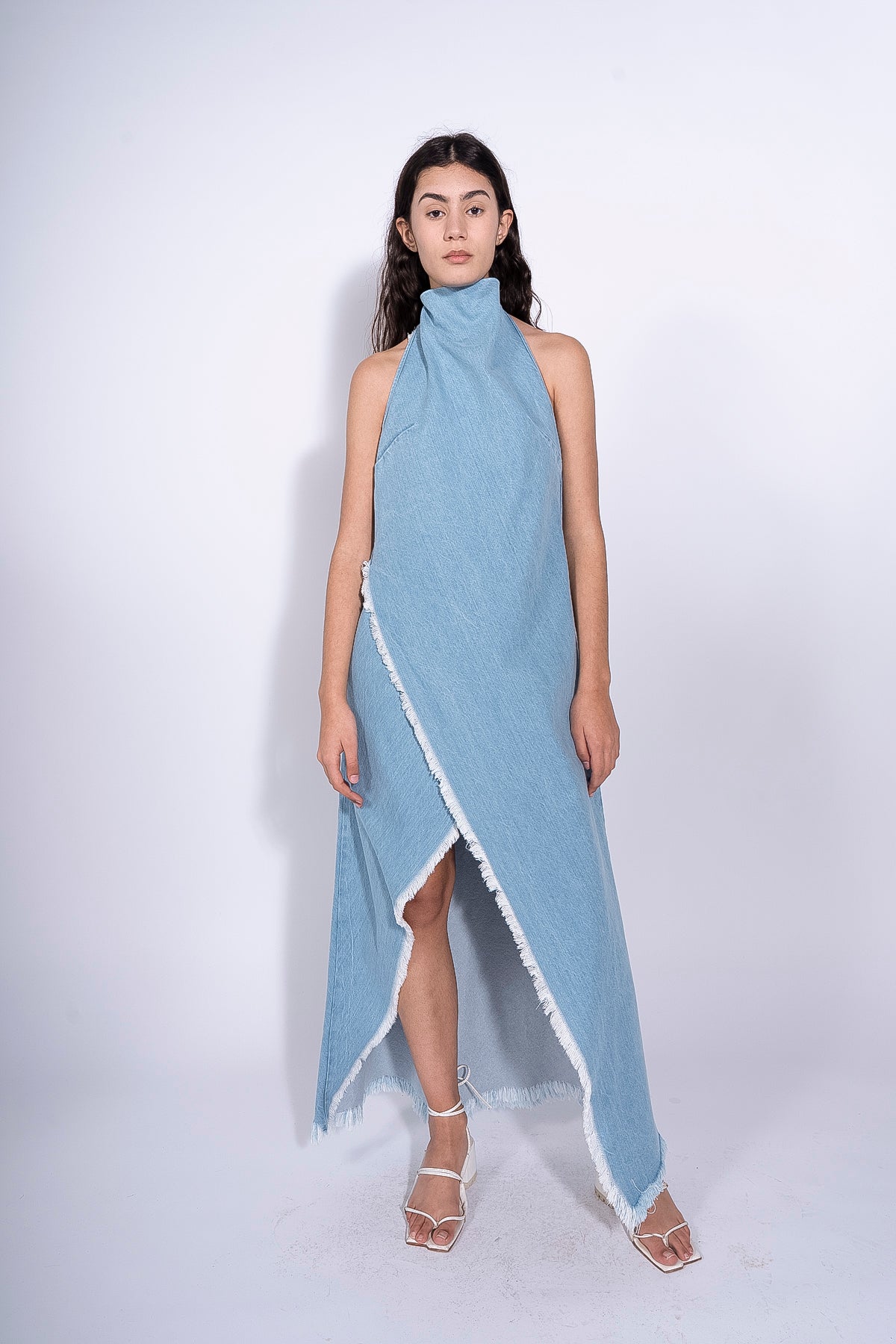BLUE DENIM HALTERNECK LONG DRESS marques almeida
