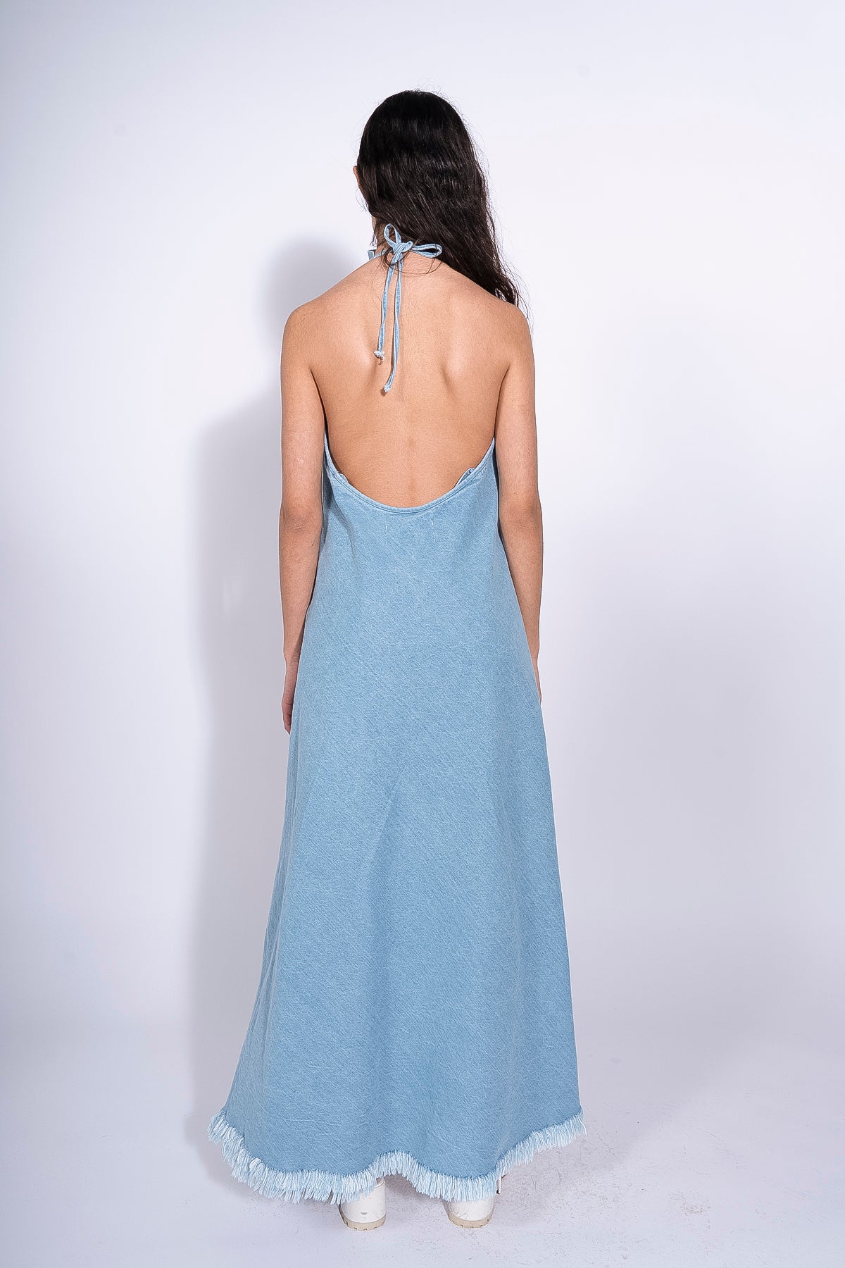 BLUE DENIM HALTERNECK LONG DRESS marques almeida