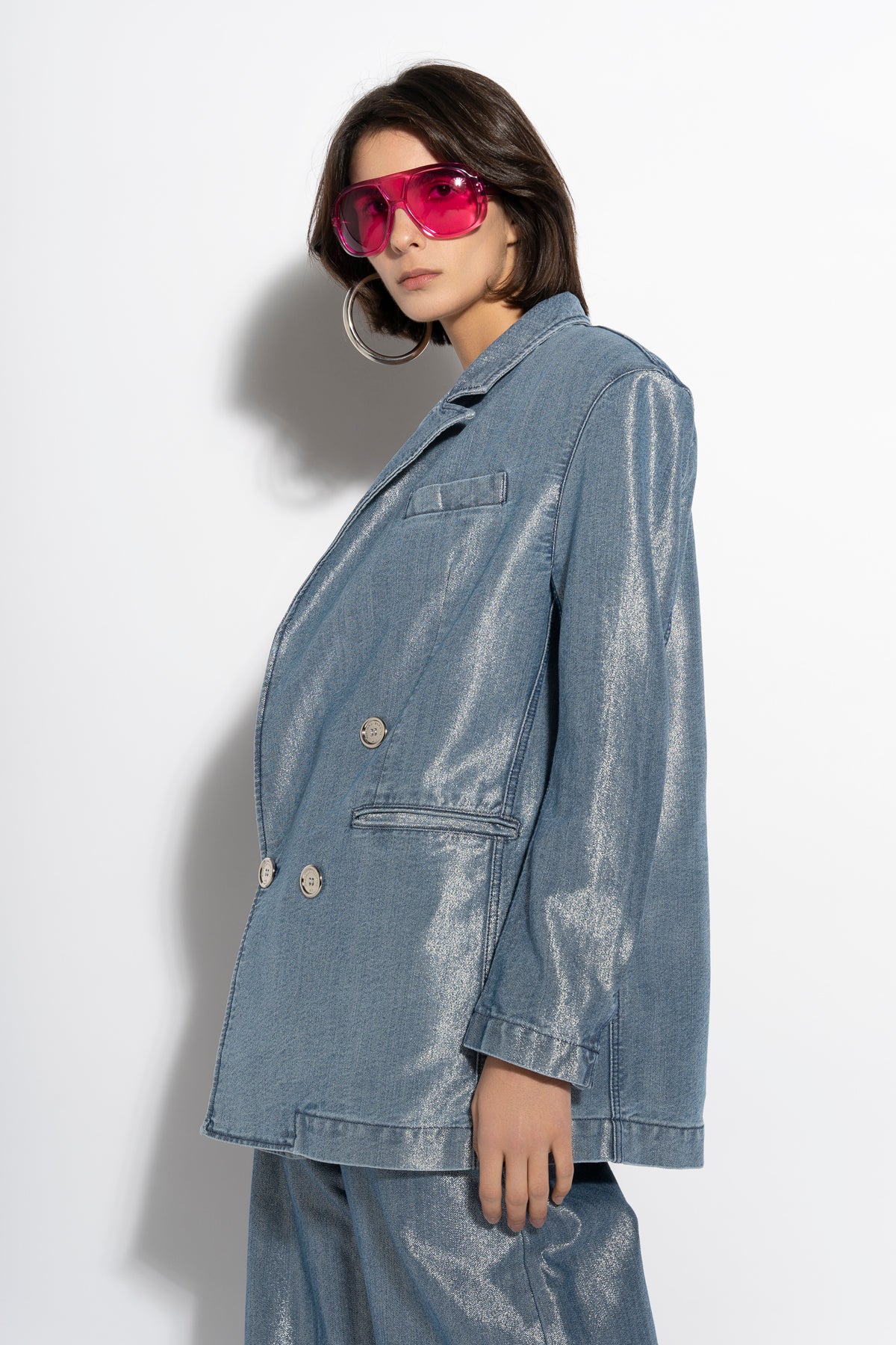 BLUE LUREX OVERSIZED BLAZER marques almeida