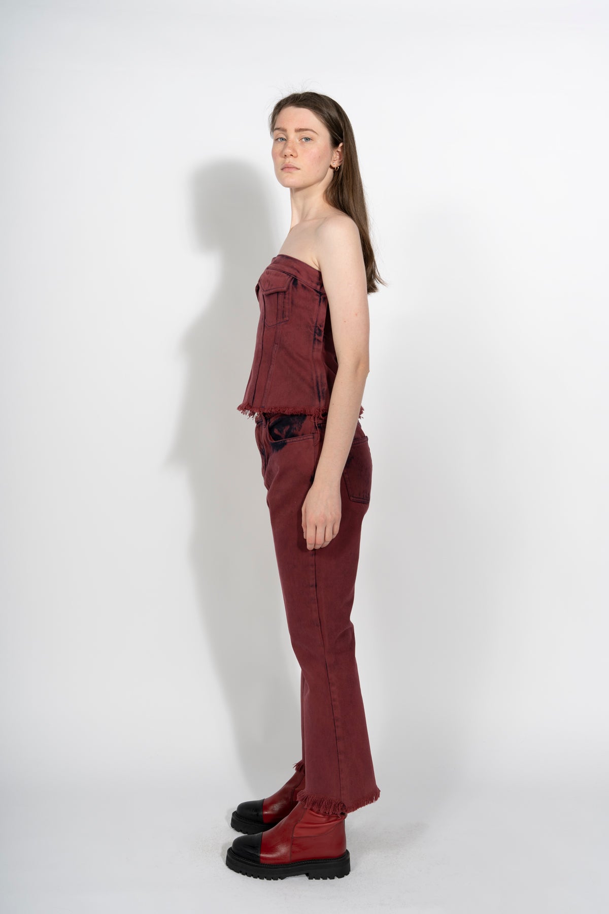 PRE-OWNED/ BURGUNDY HIGH WAISTED CAPRIS TROUSERS marques almeida