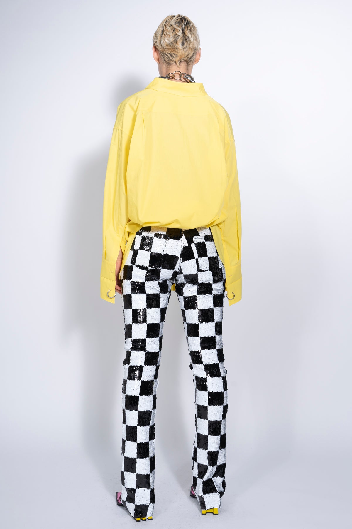 CHECKED SEQUINS BOOTCUT TROUSERS marques almeida