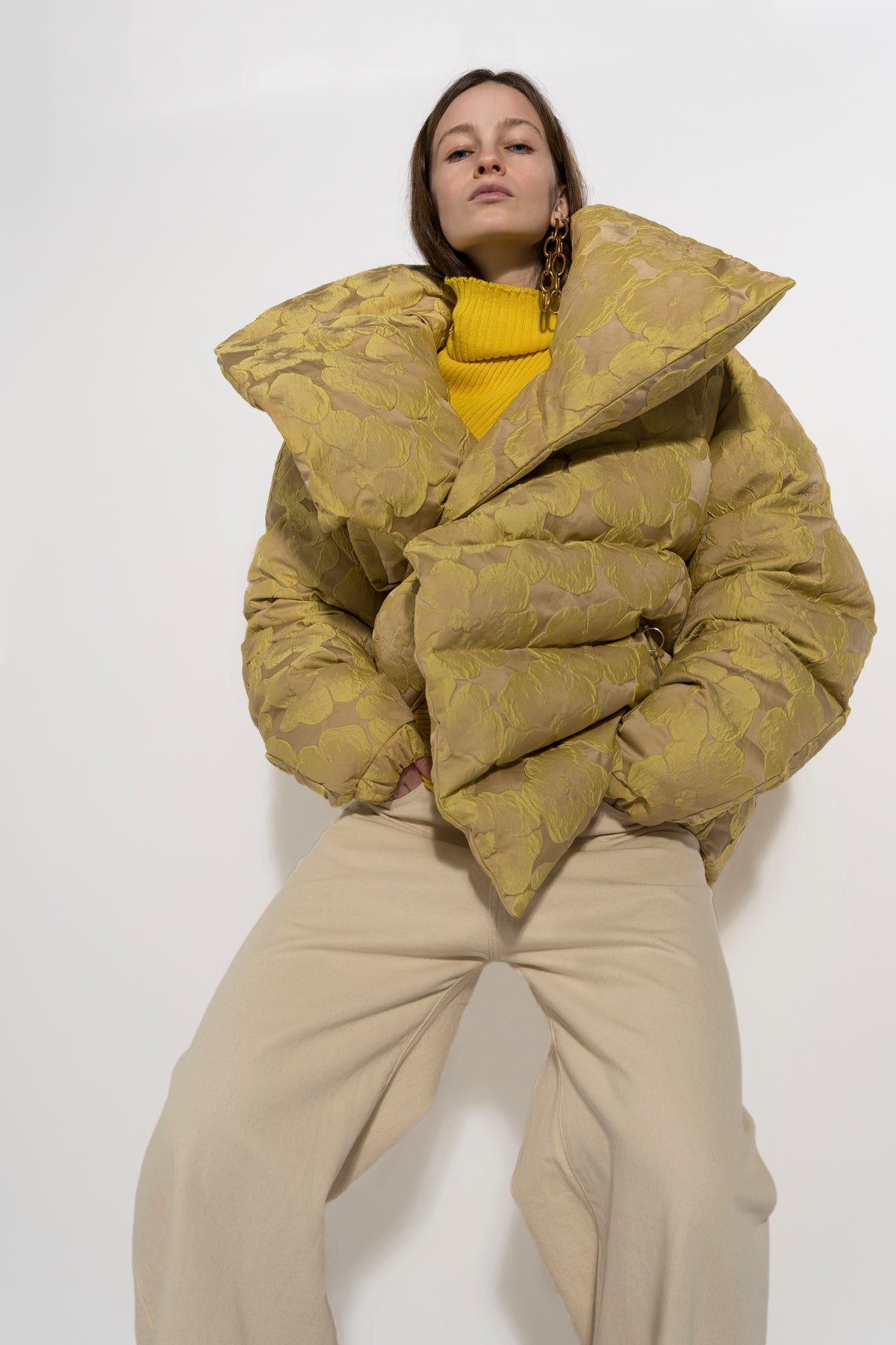 CLASSIC M'A PUFFA JACKET IN YELLOW BROCADE marques almeida