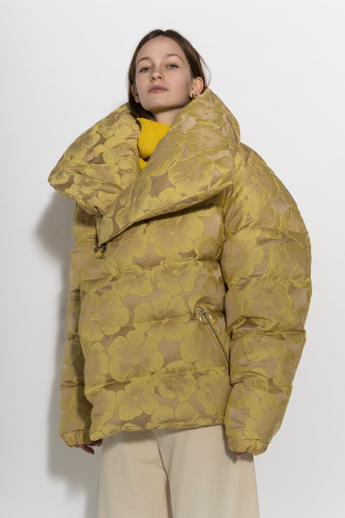 CLASSIC M'A PUFFA JACKET IN YELLOW BROCADE marques almeida