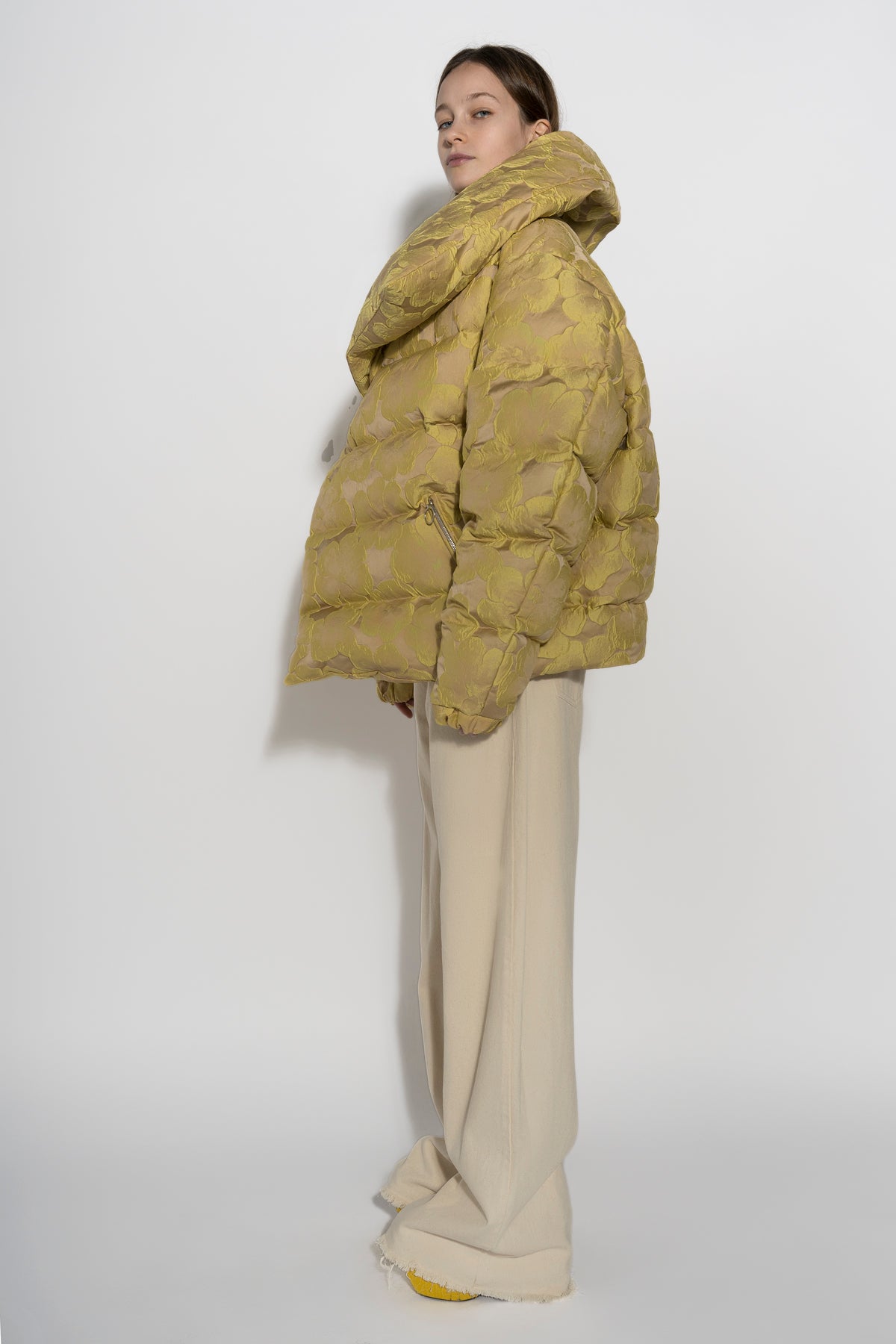 CLASSIC M'A PUFFA JACKET IN YELLOW BROCADE marques almeida