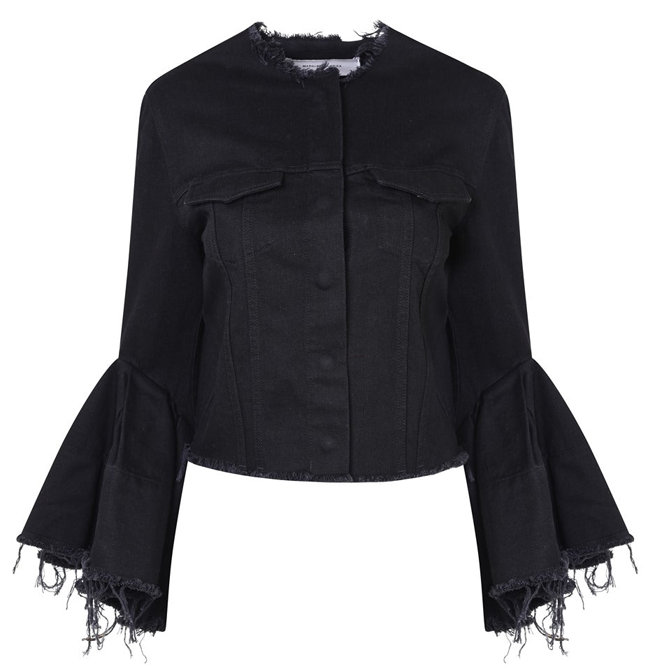 BLACK DENIM CLASSIC FITTED JACKET WITH BELL SLEEVES - marques-almeida-dev