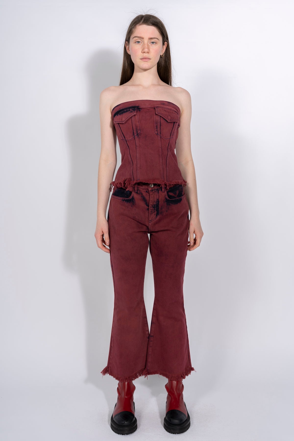 PRE-OWNED/ BURGUNDY HIGH WAISTED CAPRIS TROUSERS marques almeida