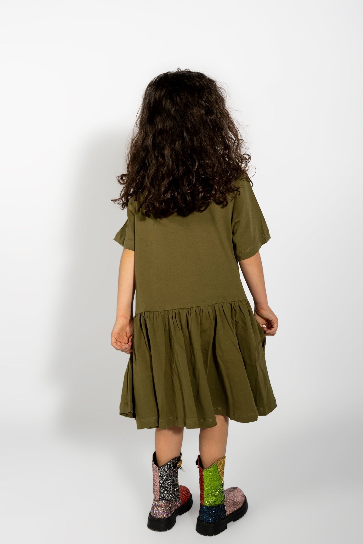 KHAKI GATHERED JERSEY T-SHIRT DRESS MA KIDS