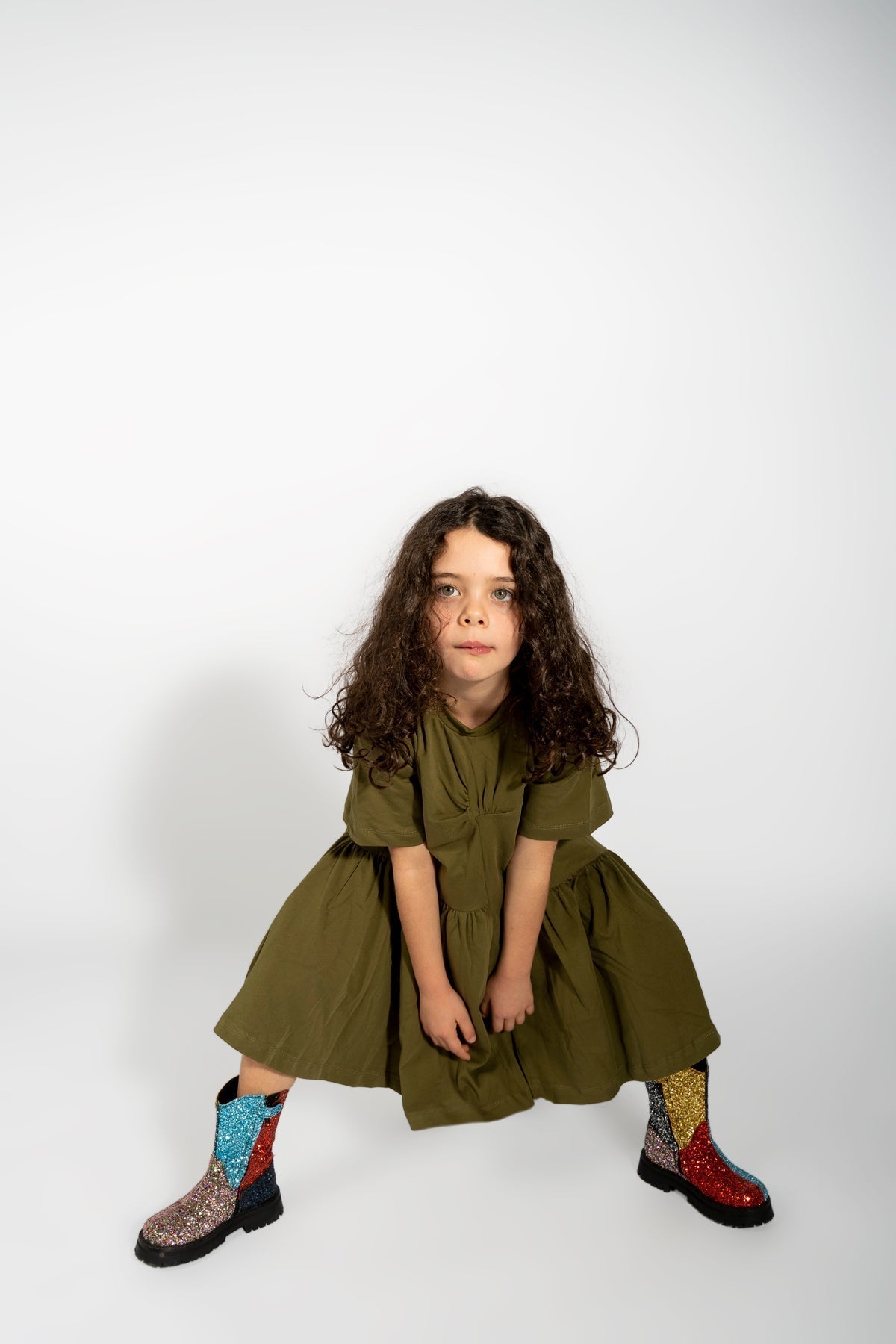 KHAKI GATHERED JERSEY T-SHIRT DRESS MA KIDS