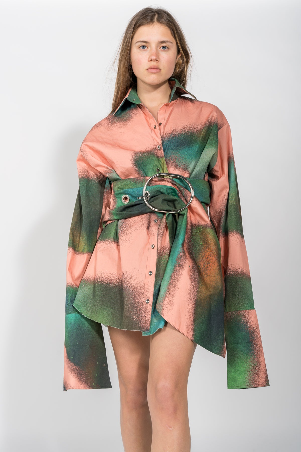 LARGE BUCKLE SHIRT IN PINK/GREEN PRINT marques almeida