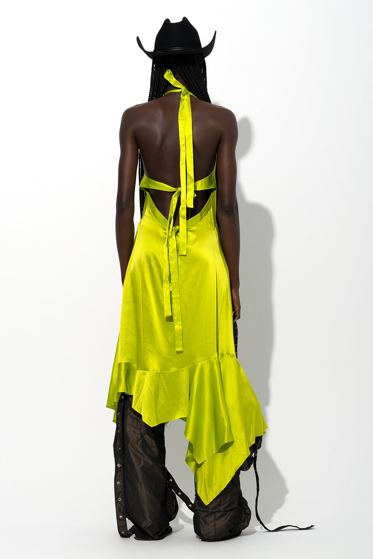 LIME SILK HALTERNECK BACK TIE DRESS marques almeida