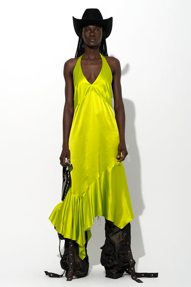 LIME SILK HALTERNECK BACK TIE DRESS MARQUES ' ALMEIDA LIME SILK HALTERNECK BACK TIE DRESS MARQUES ' ALMEIDA